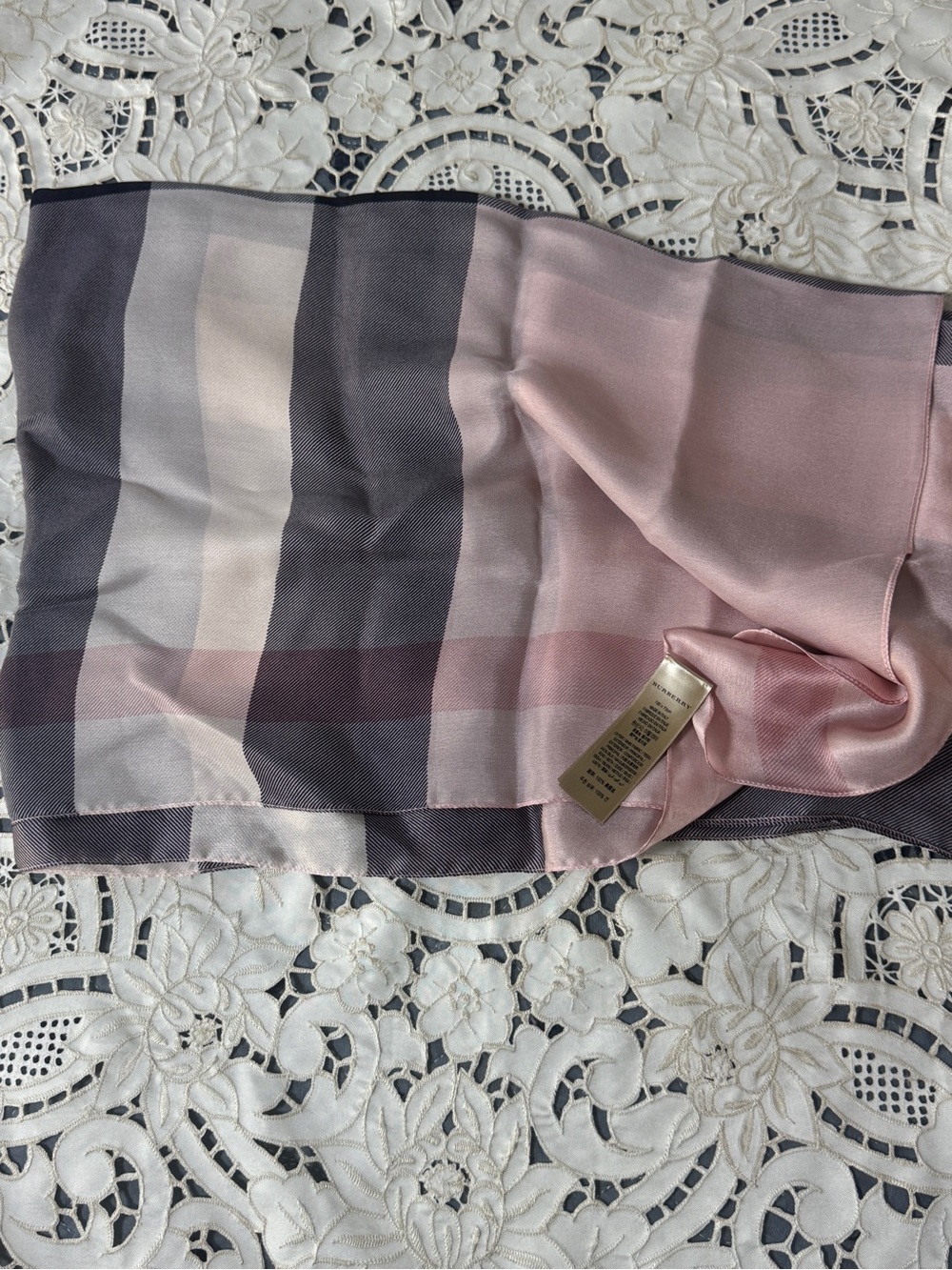 Authentic Burberry Striped Pink and Gray Silk Scarf/Wrap NICE!